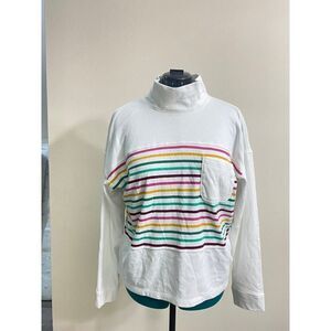 Croft & Barrow Mockneck Sweatshirt Ivory Multicolor Stripes Long Sleeve Size XL